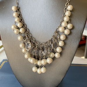Talbots 18” Pearl and crystal silver necklace